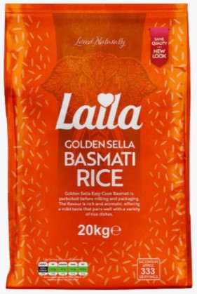 Laila Basmati Rice Golden Sella 20kg.